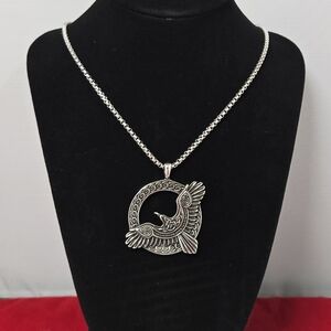 Viking Raven Medallion Necklace Stainless Steel Norse Gothic Eagle Bird Pendant